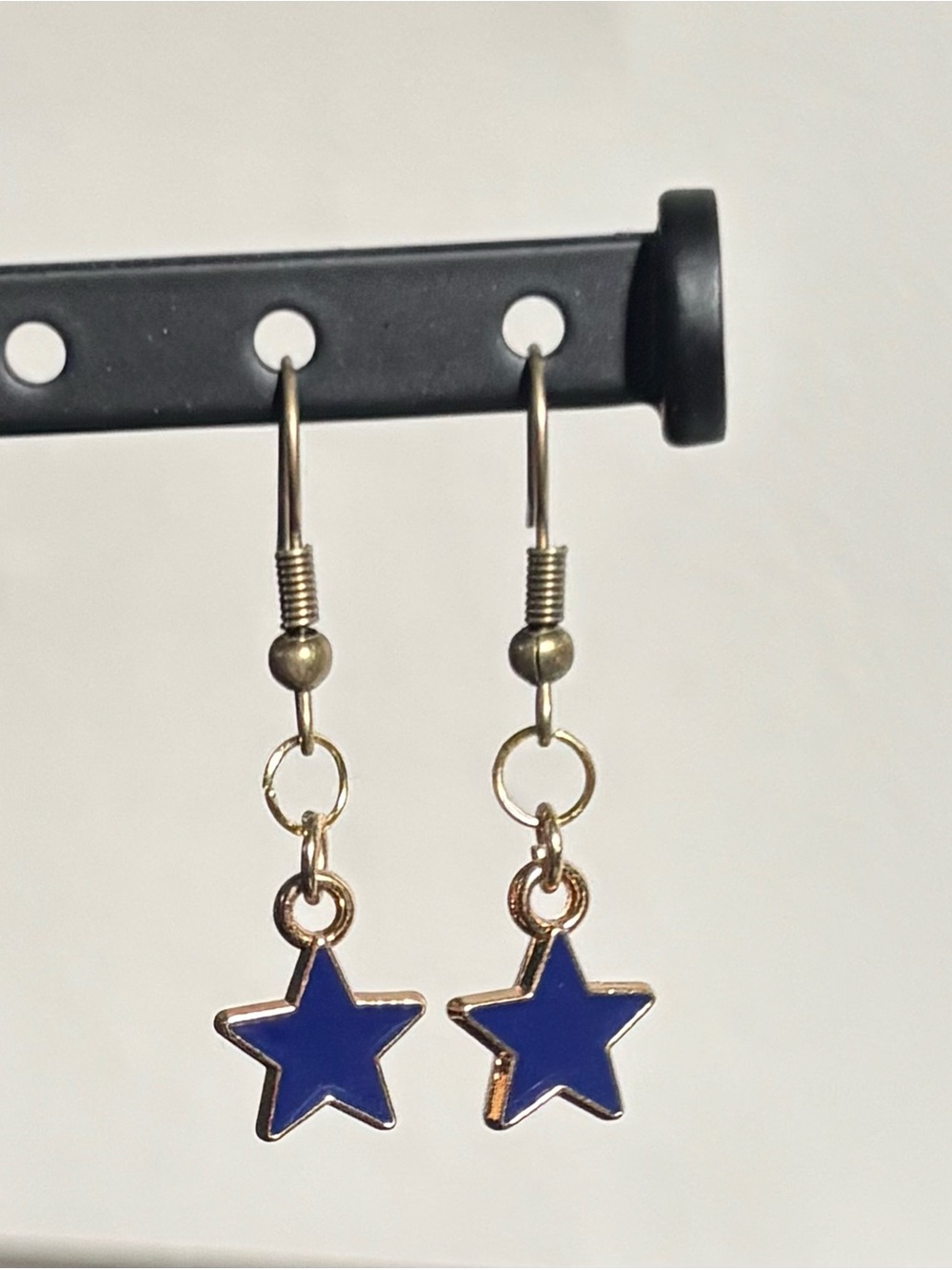 Gold-Tone Blue Star Dangle Earrings - Unbranded
